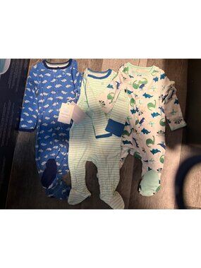 Cloud Island 3-Pack Baby Footed Sleepers Dinosaurs & Stripes Size 3-6M